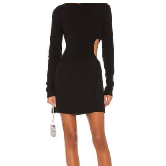 AFRM Revolve Marlowe Rib Cutout Long Sleeve Black Mini Dress Medium $98 - Picture 3 of 10